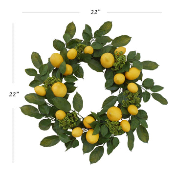 22" Lemon Wreath Handcrafted Summer Decor - 2 Pieces Set, Floral Home by Artificial Flowers